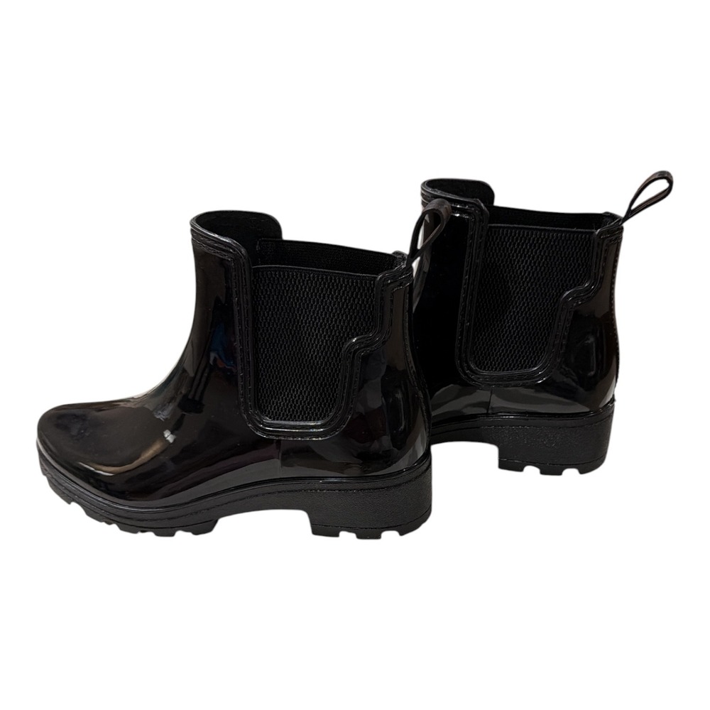 London Fog Black Glossy Chelsea Rain Boots Womens Size 7 Waterproof Ankle Boot - Picture 2 of 6